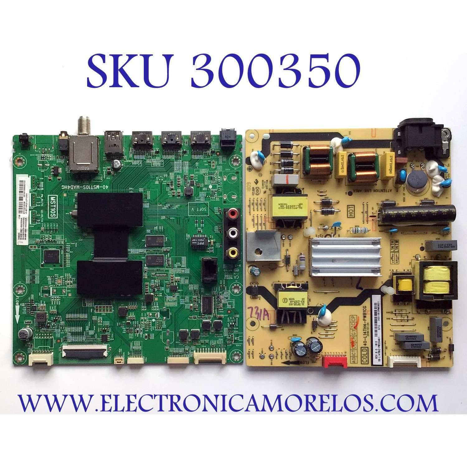 KIT DE TARJETAS PARA TV TCL / NUMERO DE PARTE MAIN 08-CS55CFN-OC406AA / 40-MST10S-MAD4HG / FUENTE 08-L14TWA2-PW220AN / 40-L14TH4-PWB1CG / T-CON  34.29110.071 / 3429110071 / PANEL LVF550ND1L CD9W16 V1 / MODELO 55S401 - Imagen 1